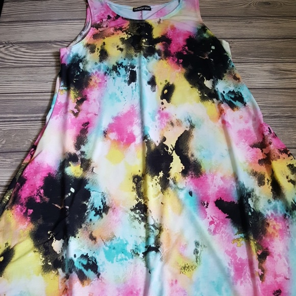 Last 1!! Sleeveless Dress Pink Aqua Black - Picture 3 of 3